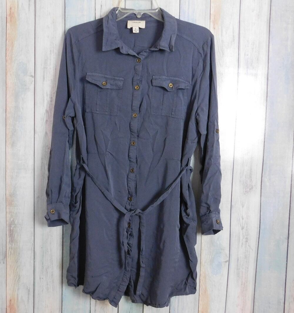 I Madeline Dress Large Dark Gray Button Down Long Sleeve